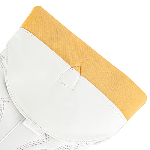 Ouepiano Women's Embroidered Western Cowboy Boots Knee High Stitching Almond Medium Heel Chunky Heel 5Cm Pointed Toe Fashion Retro Classic Boot Pull-On #TOP4