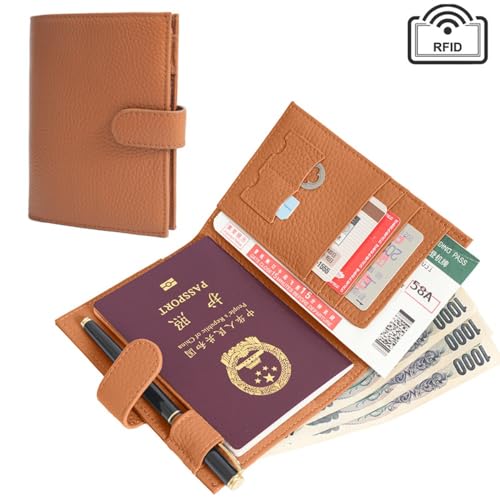 DiexgiyDiexgiy パスポートホルダー 財布 + パスポートバッグ + 通帳バッグ 3イン1 RFID盗難防止ブラシライニングクレジットカード保護 本革パスポートホルダー 名刺ホルダー 安全 スリム スタイリッシュ 海外旅行に最適 (コーヒー色)