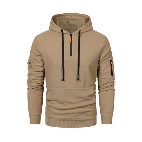 Quarter Zip Hoodies for Men Big Tall Workout Tactical Hooded Sweatshirt Long Sleeve Casual Fall Streetwear with Pocket3