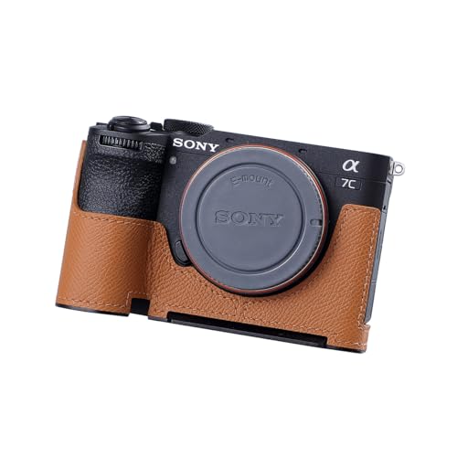 SIUTATDSH カメラハーフケース 適用 Sony A7C2 A7C M2 a7cii ビンテージメタル本革インスタントカメラ保護ケース スタイリッシュ ポータブル 耐衝撃 (ブラウン)
