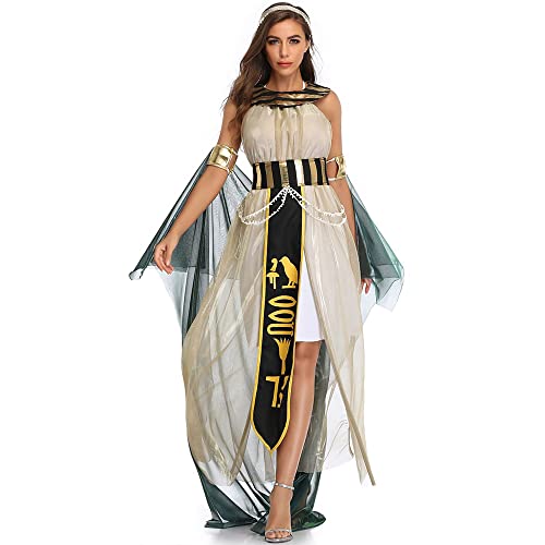 Image of Ulalaza Women's Cosplay Costume Cleopatra Greek Goddess Ancient Roman Warrior Uniform Outfit for Halloween Party