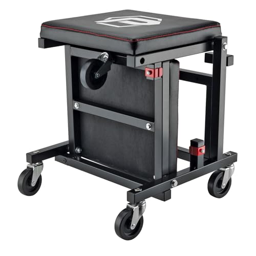 Image of Powerbuilt 2-in-1 Rolling Creeper Seat Converts from High to Low Roller Seat, Fast, Tool-Free Conversion, Garage, Shop, Brake Jobs, Washing, Detailing, Maintenance, Thick Pad, 3-in. Casters - 240298
