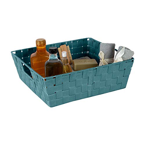 Image of Simplify Large Shelf Woven Strap Tote | Decorative Storage Basket | Built in Handles | Organization | Closet | Bedroom | Bathroom | Nursery | Accessories | Toys | Gifts | 1 Pack | Sapphire