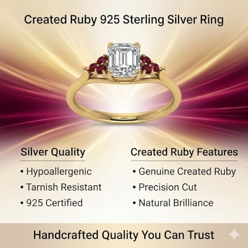 Image of Choose Your Gemstone Emerald Cut Petite Cathedral Diamond CZ Ring Yellow Gold Plated Emerald Shape Petite Engagement Rings for Women, Girls and Ladies US Size 4 to 12