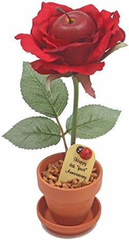 4th Year Wedding Anniversary 7 inch Potted (Artificial) Fruit Rose Flower