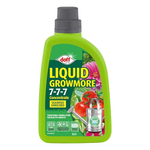 Doff Liquid Growmore Concentrate – 1L Fast-Acting Plant Feed for Healthy Growth of Flowers, Fruit, Vegetables & Shrubs – Liquid Seaweed Plant Food - Encourages Root Development – Makes 300L Feed