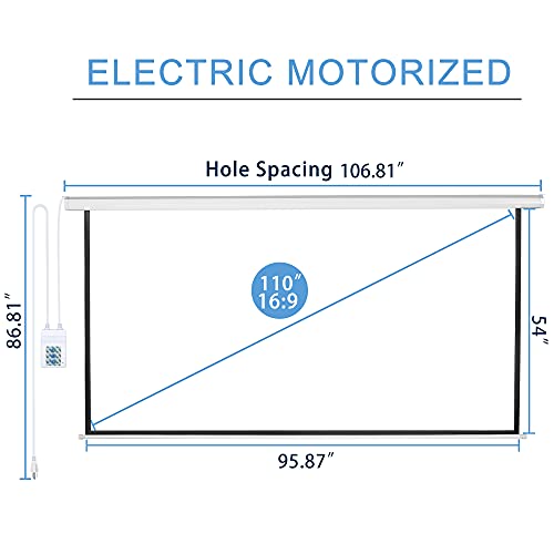 Image of Kayle 110 inch Motorized Projector Screen Electric Diagonal Automatic Projection 16:9 HD Movies Screen for Home Theater Presentation Education Outdoor Indoor W /Wireless Remote, Wall /Ceiling Mount (White)