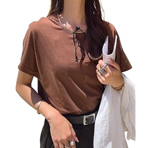 [神戸レタス] Tシャツ レディース トップス 半袖 丸首 綿100% カジュアル 仕事 通勤 バイト おしゃれ [C5106] M ブラウン" 