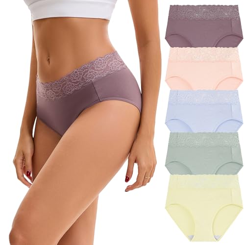 Image of INNERSY Women's Cotton Underwear Lace High Waisted Panties 5-Pack