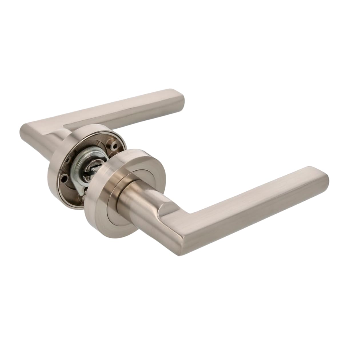 Amig Metallic Silver - Door Handle On Rose Mod. Mai Rx - For Interior Doors - 8 Mm Spindle - Ø52 Mm Zamak Rose - Aluminium Handle - Brushed Nickel Finish