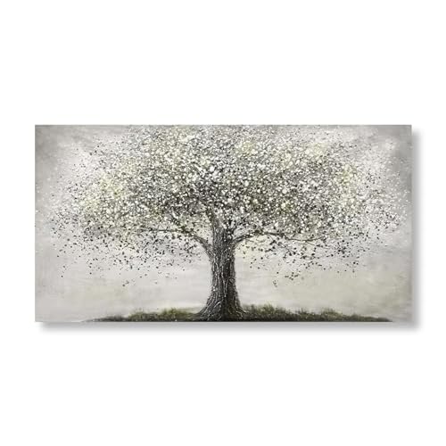 Tableau d'art mural pour salon moderne : arbre de vie noir et blanc