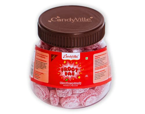 Image of CandyVille Frootfab Strawberry Candy Jar (400 Gram) | Fruit Flavoured Candy