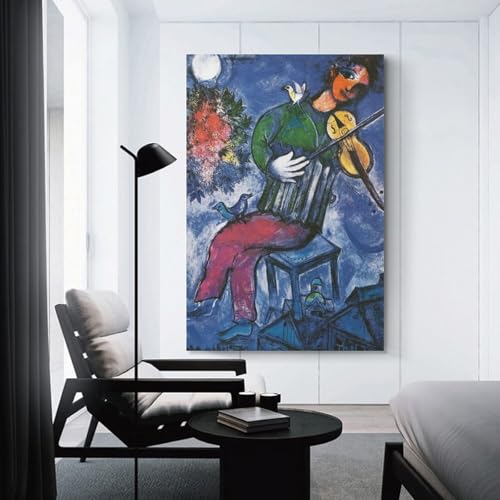 Le violoniste bleu Chagall impression sur toile salon déco moderne 60x90cm - 3