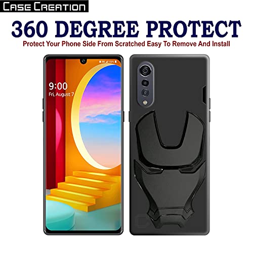 Image of COVERLY Official 3D Smooth Feel Avengers Logo Mask Soft Rugged Grip TPU Silicone Iron Man Engraved Cartoon Movie Engraved Silicone Rubber Matte Strong Back Cover for LG Velvet -Black