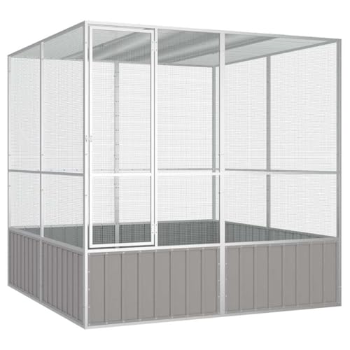 vidaXL Cage à Oiseaux Gris 213,5x217,5x211,5 cm Acier galvanisé, volière à Oiseaux, Cage à perroquets, Grande Cage à perroquets, Cage à perruches