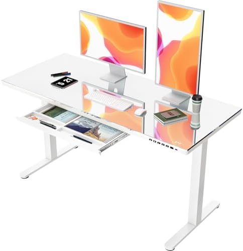 JUMMICO Glas Höhenverstellbarer Schreibtisch, Elektrischer Schrei...