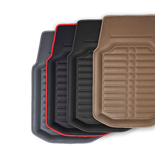 Image of FH Group Automotive Floor Mats - PU Leather Floor Mats, Deep Dish Design, Floor Mats for Cars, Universal Fit Floor Mats Front Set, Floor Mats for Most Sedan, SUV, Truck Floor Mats Solid Beige