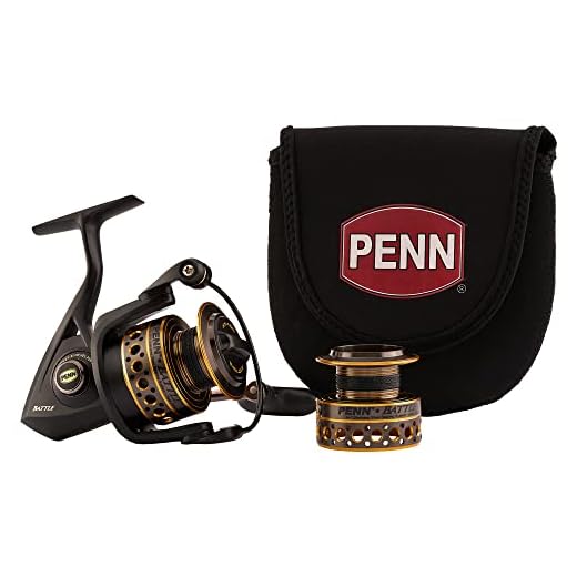 PENN Battle Spinning Reel Kit, Size 3000, Includes Reel Cover and Spare Anodized Aluminum Spool, Right/Left Handle Position, HT-100 Front Drag System