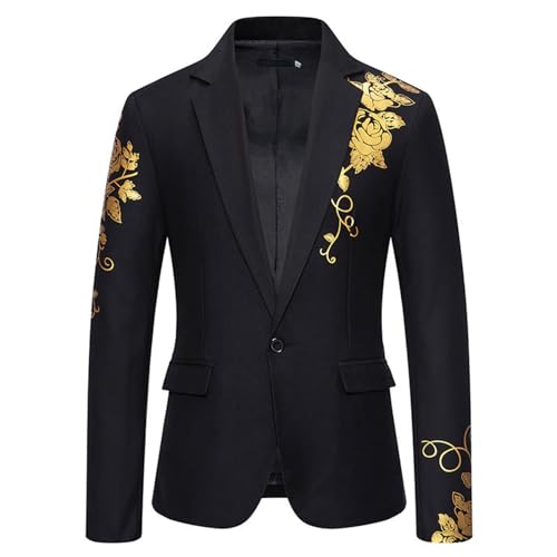 Mens Floral Blazer Stylish Notched Lapel Suit Jacket 1 Button Slim Fit Printed Tuxedo for Party Dinner Wedding