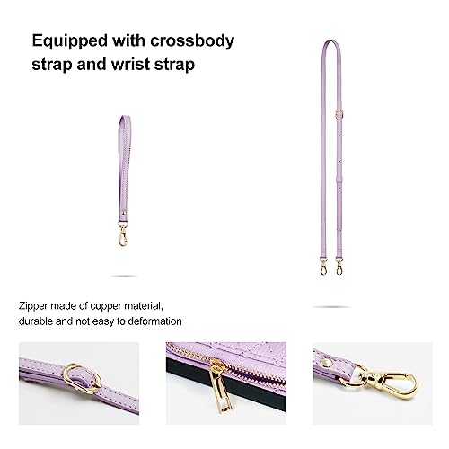 Image of LUCKYCOIN Crossbody Wallet Case for iPhone 14 Pro,RFID Blocking Leather Zipper Handbag Purse Flip Cover,Folio Case with Card Holder 6.1 in Purple