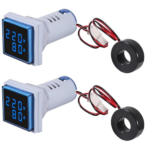 Image of 2PCS 60-500V 0-100A AC Digital Ammeter Voltmeter, 22mm Square Digital Tube Screen with Transformer, LED Display Voltage Detector Current Tester Gauge(Blue)