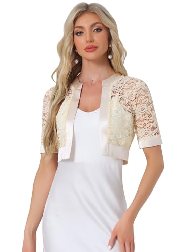 Image of Allegra K Lace Shrug for Women's Cropped Sheer Floral Lace Shrug for Evening Dresses