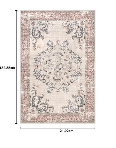 Tapis rétro lavable en machine gris clair Layna 122x152 cm