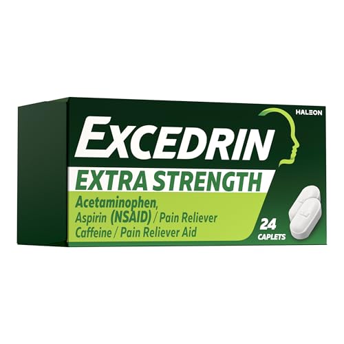 Excedrin Extra Strength Caplets for Headache Pain Relief, Acetaminophen 250mg, Aspirin 250mg, Caffeine 65mg, Pain Reliever, 24 count