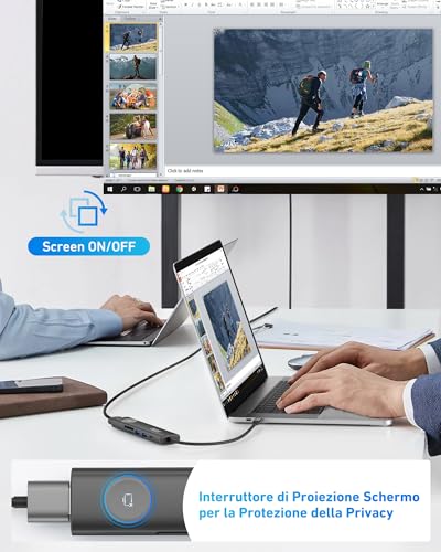 Acer Hub USB C, Adattatore USB C 7 in 1 a HDMI, 2 Porte Dati USB 3.1 e Tipo-C, HDMI 4K@60Hz, PD 100W, Lettore di Schede SD, Pulsante di Accensione/Spegnimento Schermo per Macbook Pro, iPad Pro (Nero) - Hub USB - Immagine 2