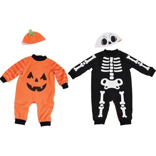 Multicolor Reversible Costume Set for Infant (0-3 Months) - Pumpkin & Skeleton Design Ideal for Halloween Parties Dress-Up & Themed Events