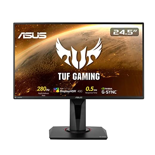 ASUS TUF Gaming VG258QM Monitor 24.5”, FullHD (1920x1080), 280Hz, Tempo di Risposta 0.5ms, G-SYNC, Adaptive Sync, Flicker Free, HDR 400, Riduzione Luce Blu, Funzione GamePlus, Regolabile, Nero