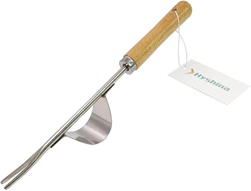 Herramienta de deshierbe de jardín, mango de madera, base de acero inoxidable, manual manual de desbrozador de malezas con horquillas afiladas en