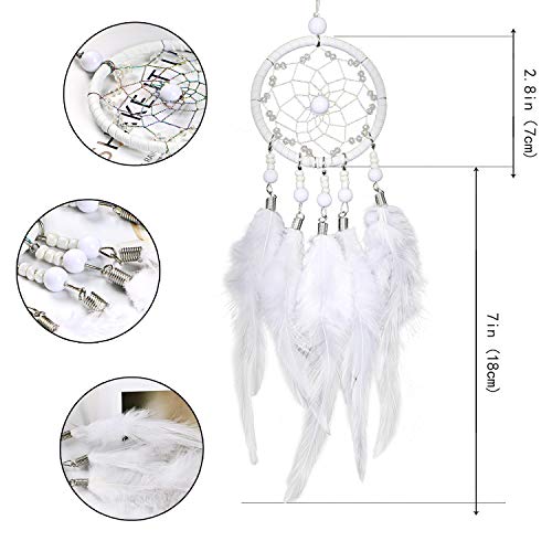 Dremisland Dream Catchers Handmade White Dream Catcher Car Rear View Mirror Pendant Charm with Pearl Ornament (White) - Thumbnail 5