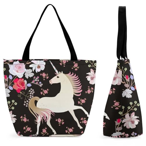 Sac à main licorne et fleurs pour femme grand sac de shopping voyage