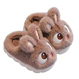 Zapatillas de conejo para niños y familia: zapatos de interior de felpa antideslizantes con orejas de conejo lindas, suaves y cómodas, regalos de Navidad y cumpleaños perfectos, Cacao Bunny, 3.5/4.5