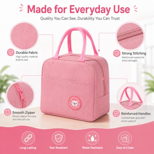 Image of Milton Pack of 2 Thermal Meal Bags with Spacious Compartments, Reusable Lunch Carrier for Work School Travel and Daily Food Organization Needs, (Pink,Pink