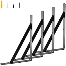 Reedy Heavy Duty Shelf Brackets 8 Inch 12 Inch L Shaped 90 Degree Angle Brackets for Floating Shelve Wall Mounted Garage Storage Kitchen Industrial Metal Bracket, 4 Pack