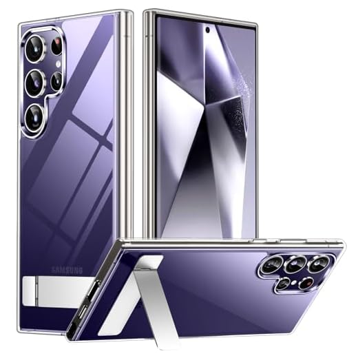 Temdan Designed for Samsung Galaxy S24 Ultra Case Clear,[Built in Hidden Kickstand][12FT Mil-Grade Drop Protection] [Anti- Yellow] Slim Thin Phone Case-Crystal Clear