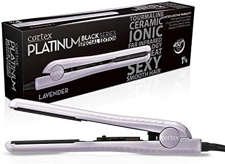 Cortex International Black Series Gemstone Infused Tourmaline Ceramic Plates 1.25 Inch Professional Flat Iron (Lavander)