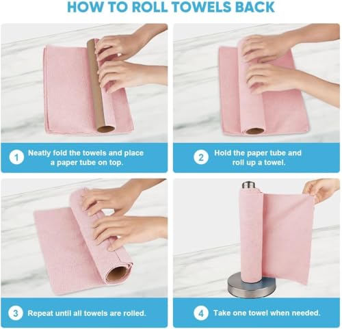 Image of AACHEN Microfiber Reusable,Towel Roll-2000 Times Washable|Soft & Highly Absorbent|Better Alternative to Dishcloth, Kitchen,Roll,Paper Towel|Wipes for Home Cleaning|20 Sheets Pink Colour, Pack of 1