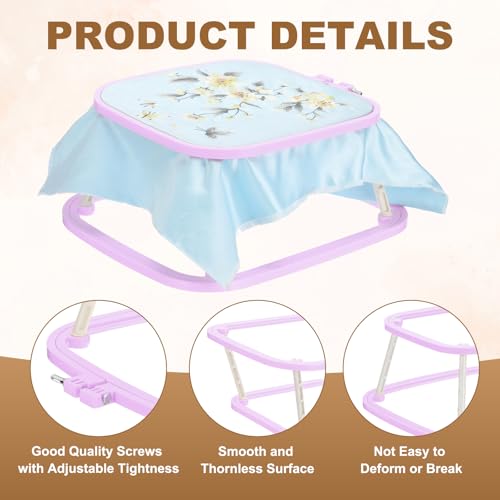Image of PATIKIL 9.4 inch x 8.7 inch Square Embroidery Hoop Stand, Adjustable ABS Plastic Cross Stitch Stand Hands-Free 2-Tier Embroidery Hoop Holder Punch Needle Frame for Sewing Needlework, Lavender