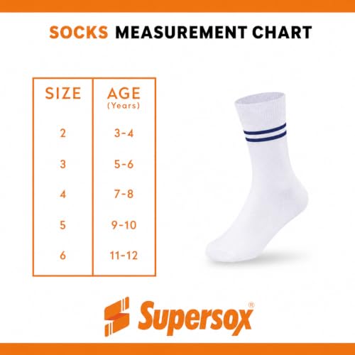 Image of Supersox Regular School Uniform Socks for Kids | White with Navy Stripe | Combed Cotton, Breathable, Moisture Absorbent & Anti Odour | Extra Durable Welt for All-Day Comfort | Pack of 5
