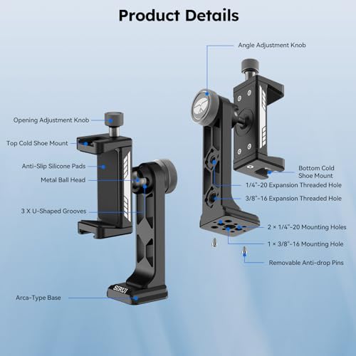 Soporte para teléfono móvil Sirui AM-PH03 con zapata fría para evitar audio deficiente 2