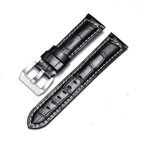 PURYN Correa de reloj de cuero genuino para Panerai, correa de caballo loco, pulsera de reloj suave de 20 mm, 22 mm, 24 mm, 26 mm, 22mm, Ag