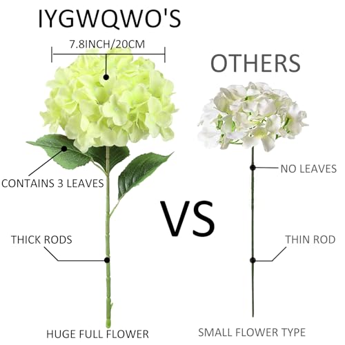 6 Pcs 20" Hydrangea Artificial Flowers, Silk Hydrangeas Flower, Long Rod Large Faux Floral Lifelike Fake Bouquet for Summer DIY Party Centerpieces Table Decor (2Pcs White/ 4Pcs Green)