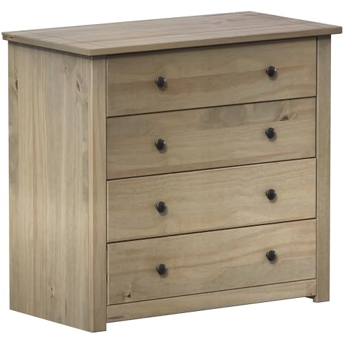 Vida Designs Panama 4 Drawer Chest Solid Pine Wood, Bedroom furniture, Waxed Oak Finish - Image 6