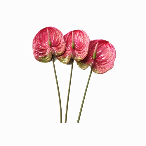 3 PCS 27" Artificial Anthurium Lily Flowers for Home Decor Bouquet and Green Leaf and Bridal Wedding Festival Decoration Small Flower Flower Arrangement,UV Resistant No Fade (Pink)