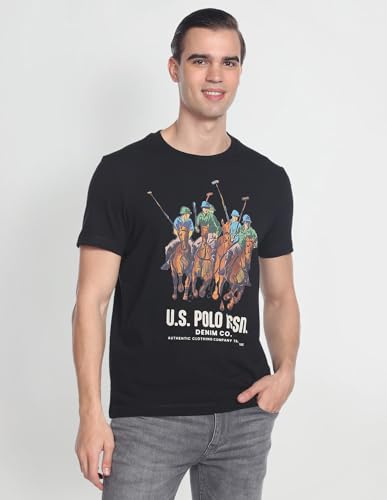 Image of U.S. Polo ASSN. Brand Printed Cotton T-Shirts for Men - Slim Fit, Half Sleeves Mens Casual T Shirts