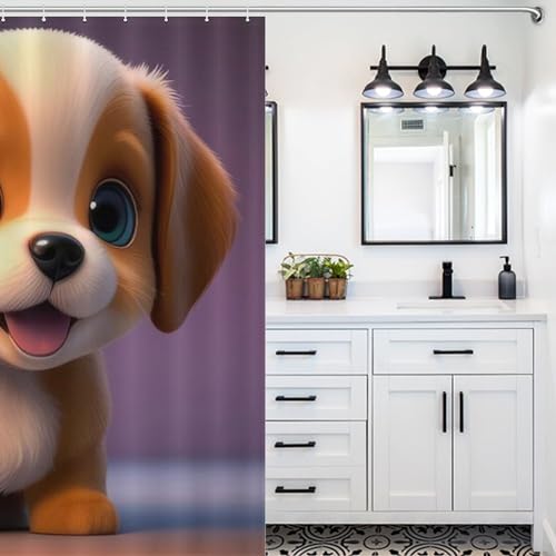 Rideau de douche chien mignon 168x183 cm en textile imperméable ultra résistant - 5