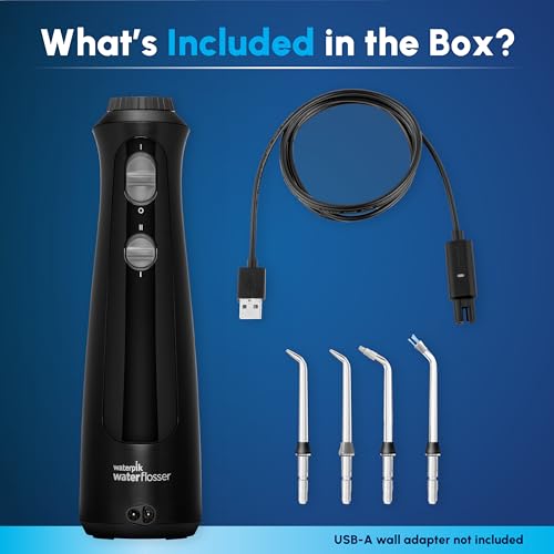 Image of Waterpik Cordless Pearl Rechargeable Portable Water Flosser for Teeth, Gums, Braces Care and Travel, Extra Quiet, 4 Flossing Tips - ADA Accepted, WF-13 Black, Amazon Exclusive